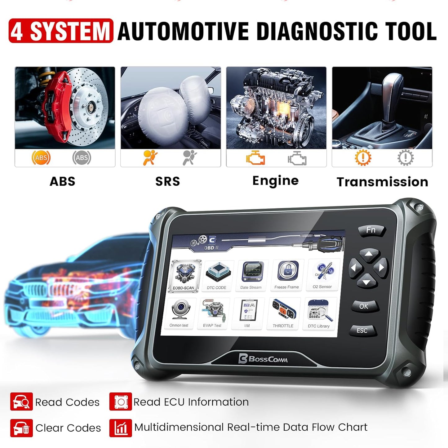 BOSSCOMM IF742 OBD2 Scanner, ABS/SRS/Transmission/Check Engine Code Reader Scan Tool with 6 Resets, ABS Bleeding/Oil/EPB/SAS/Throttle/BMS, Car Scanner Diagnostic Tool for All Cars, Upgraded of IF740
