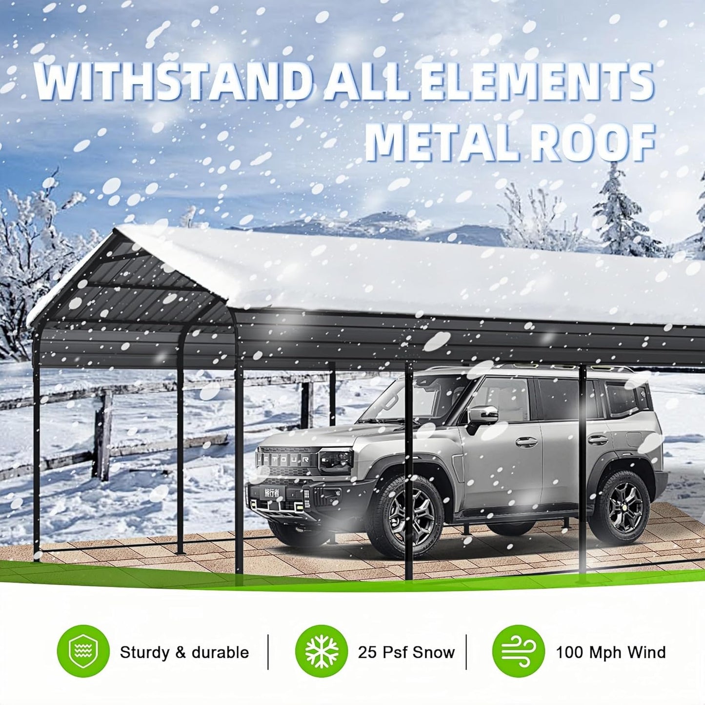 12x20x8.7 FT Carport with Galvanized Steel Roof, Heavy Duty Metal Carport Canopy, Car Shelter Garage for Pickup, Boat, Car and Tractors, Grey