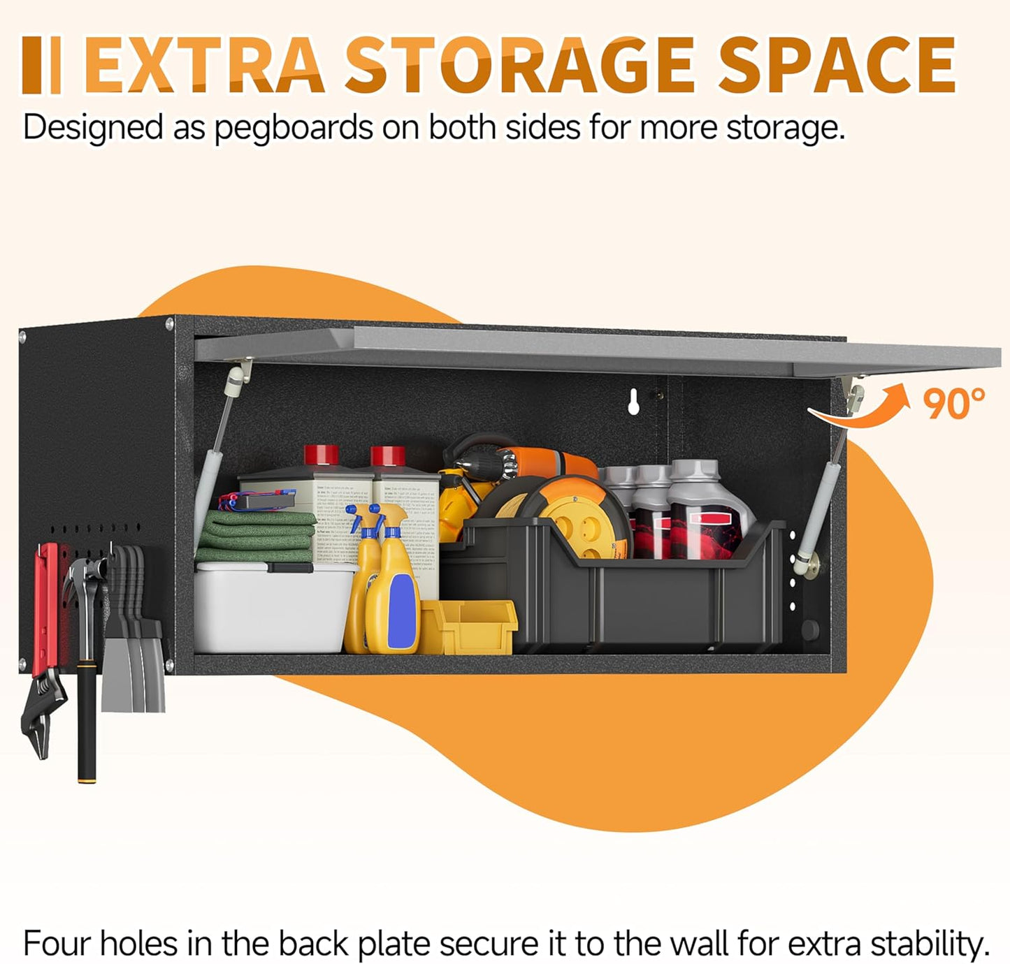 Metal Garage Wall Cabinet with Up-Flip Door,Wall-Mounted Steel Storage Cabinet, Float Tool Cabinet with Pegboard,Upper Cabinet for Kitchen,Garage,Workshop,Warehouse(13.8" H,Black&Gray)