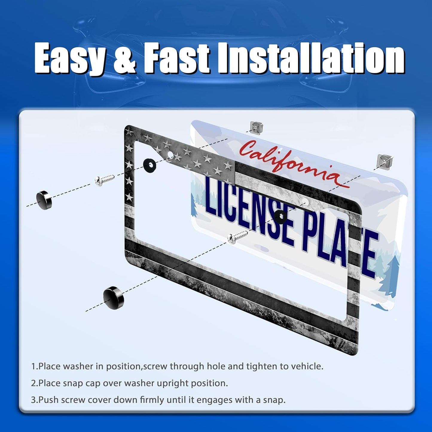 Grey Black American Flag License Plate Frame Vintage USA Flag License Plate Stainless Steel Funny License Plate Holder Patriotic Car Accessory Car Decoration 12.3" x 6.3"for Men Women