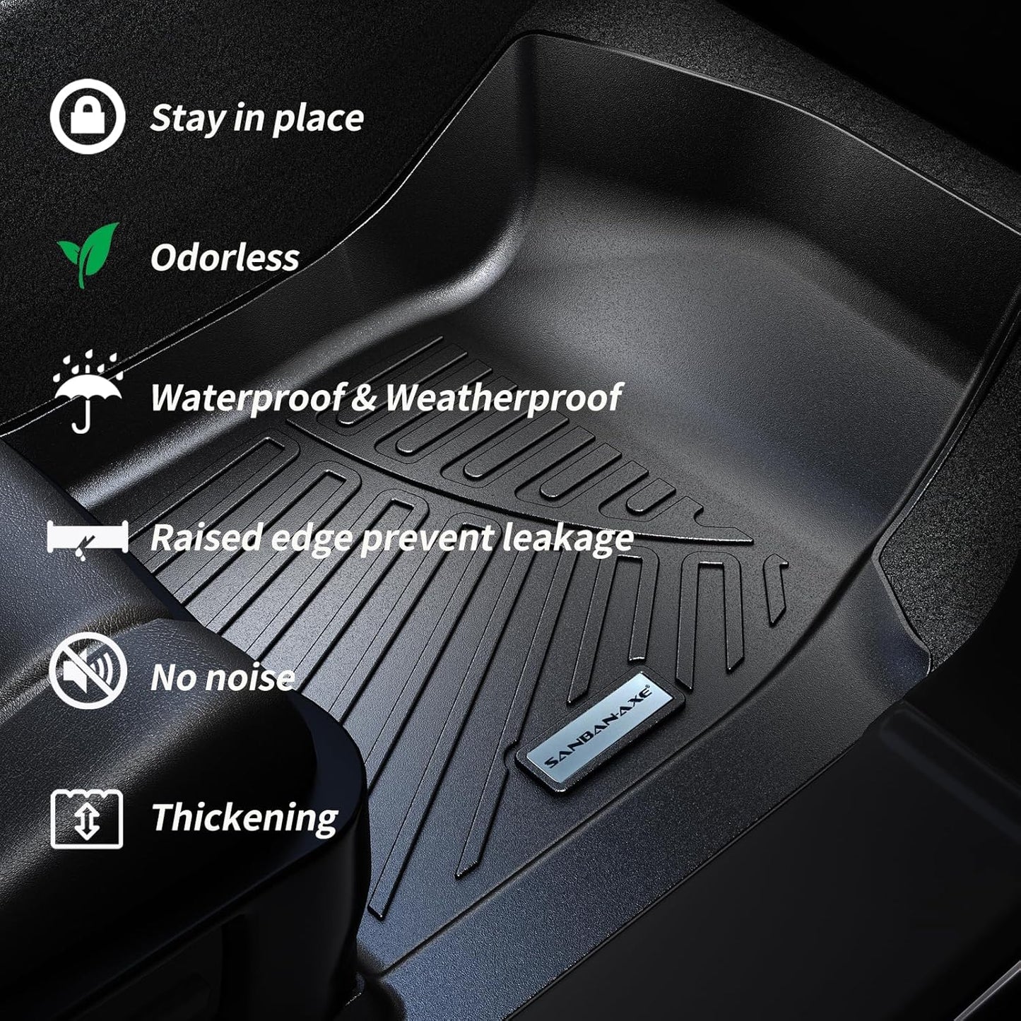 SANBAN Floor Liners for 2025 Dodge Ram 1500 Crew Cab（Rear with Under-Seat Factory Storage）,TPE All Weather Protection 2 Rows Car Floor Mats.