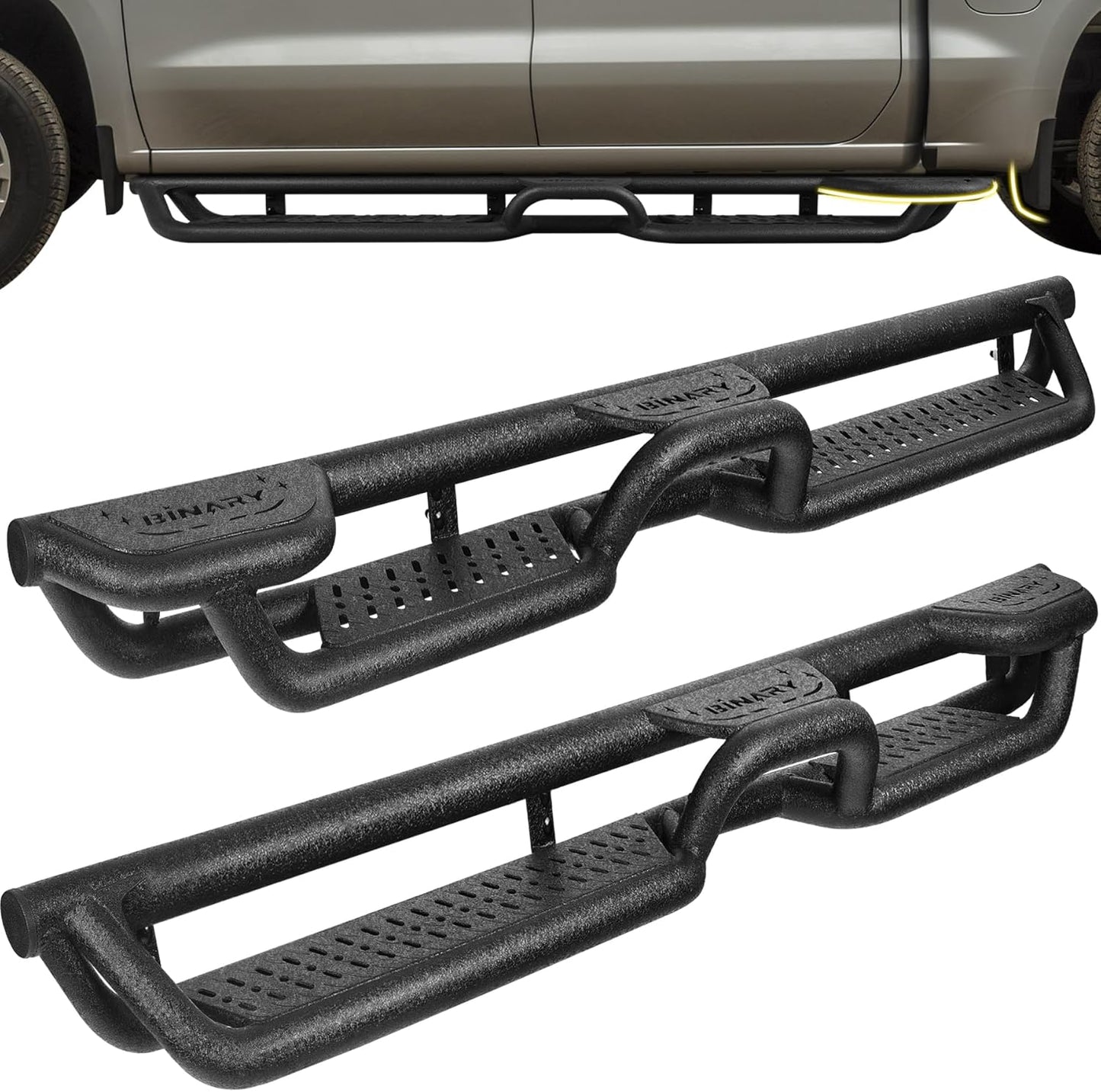 BINARY STAR 90 Inch Running Boards Compatible with Vehicle 2022-2025 Toyota Tundra CrewMax Cab, Wheel to Wheel Truck Side Steps. Tundra Side Steps Step Bars Made wirh Carbon Steel.