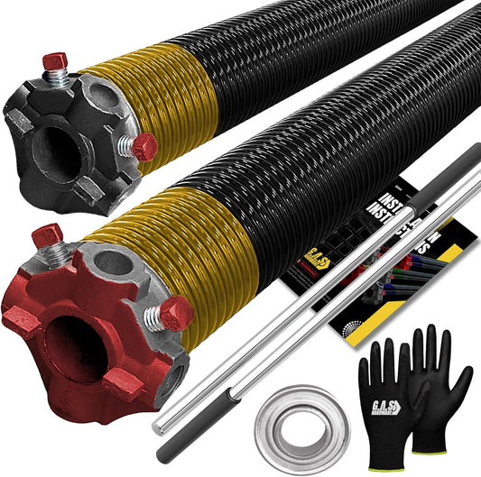 Garage Door Torsion Springs 250x2x30 Includes 1” Steel Bearing, Gloves, and Winding Bars for Left and Right Side of Garage Door Precision E-Coating 5-Year Warranty Minimum 30,000 Cycles (Pair)