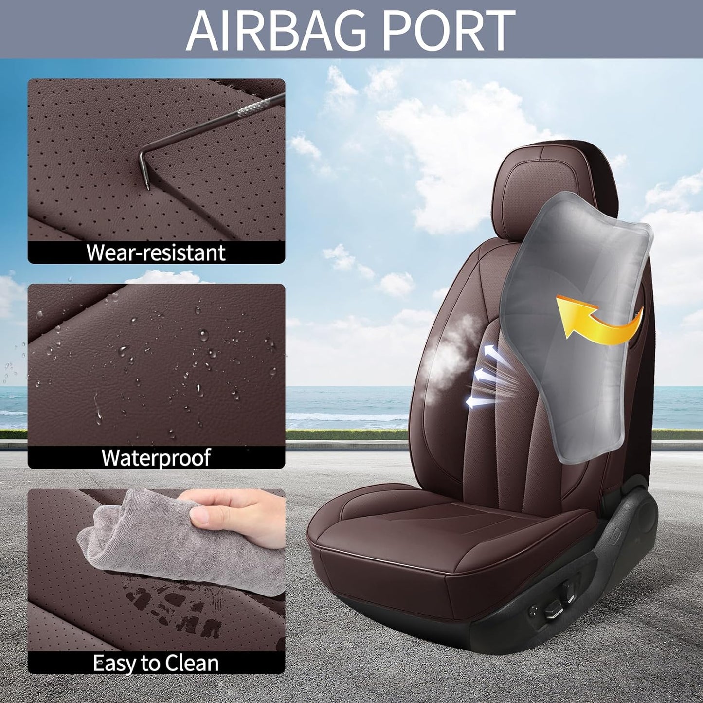 Car Seat Covers Front Seats,Brown Leather Car Seat Covers,Luxury Waterproof Seat Covers,Universal Seat Cushion Protector Automotive Seat Covers for Most Sedans SUV Trucks