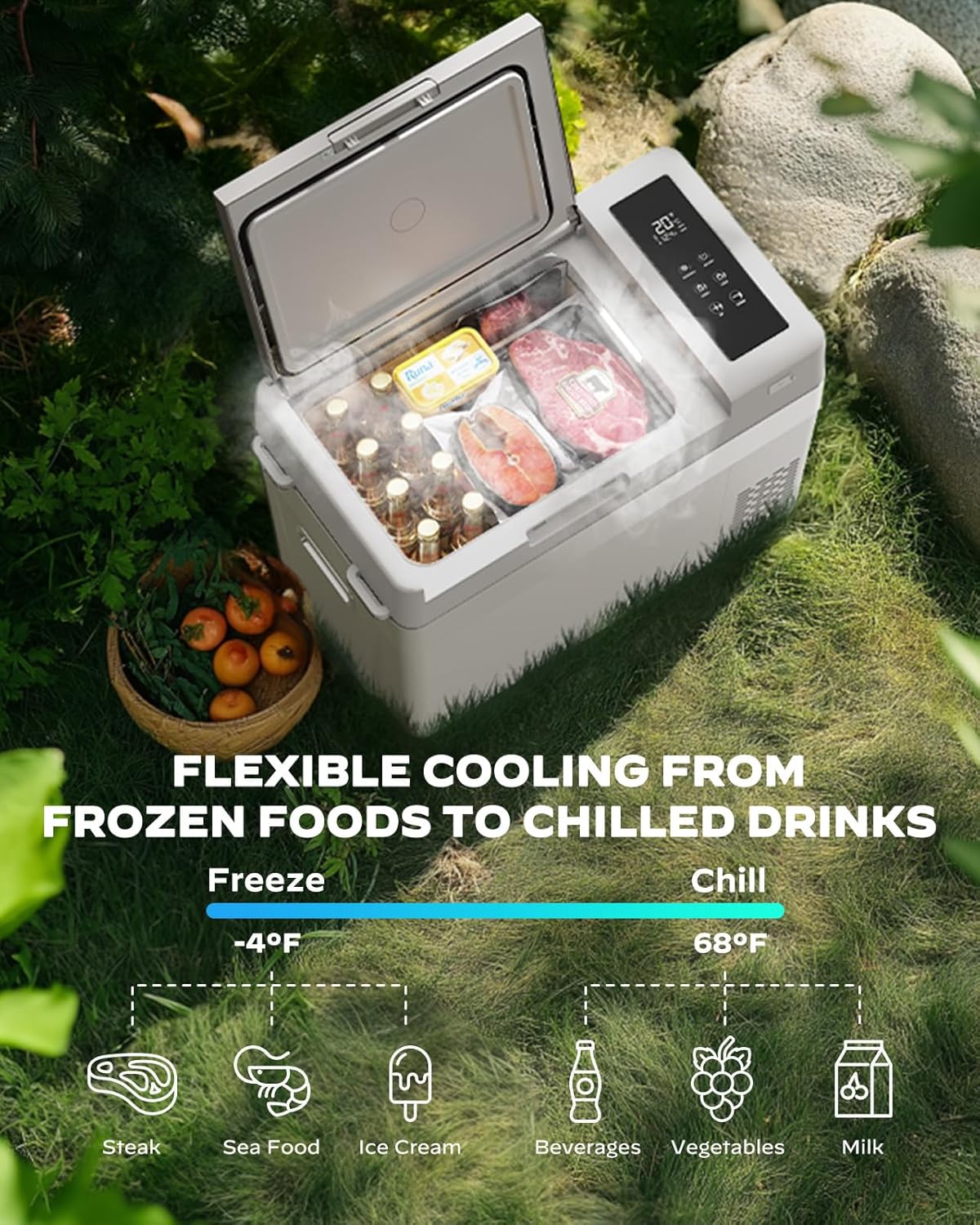 Marsail 12 Volt Refrigerator 12V Car Fridge 32QT Portable Freezer Compressor Cooler -4°F68°F, 12/24V DC 110~240 Volt AC, for Camping Travel Truck RV, Home Efficient Cooling & Large Capacity, White