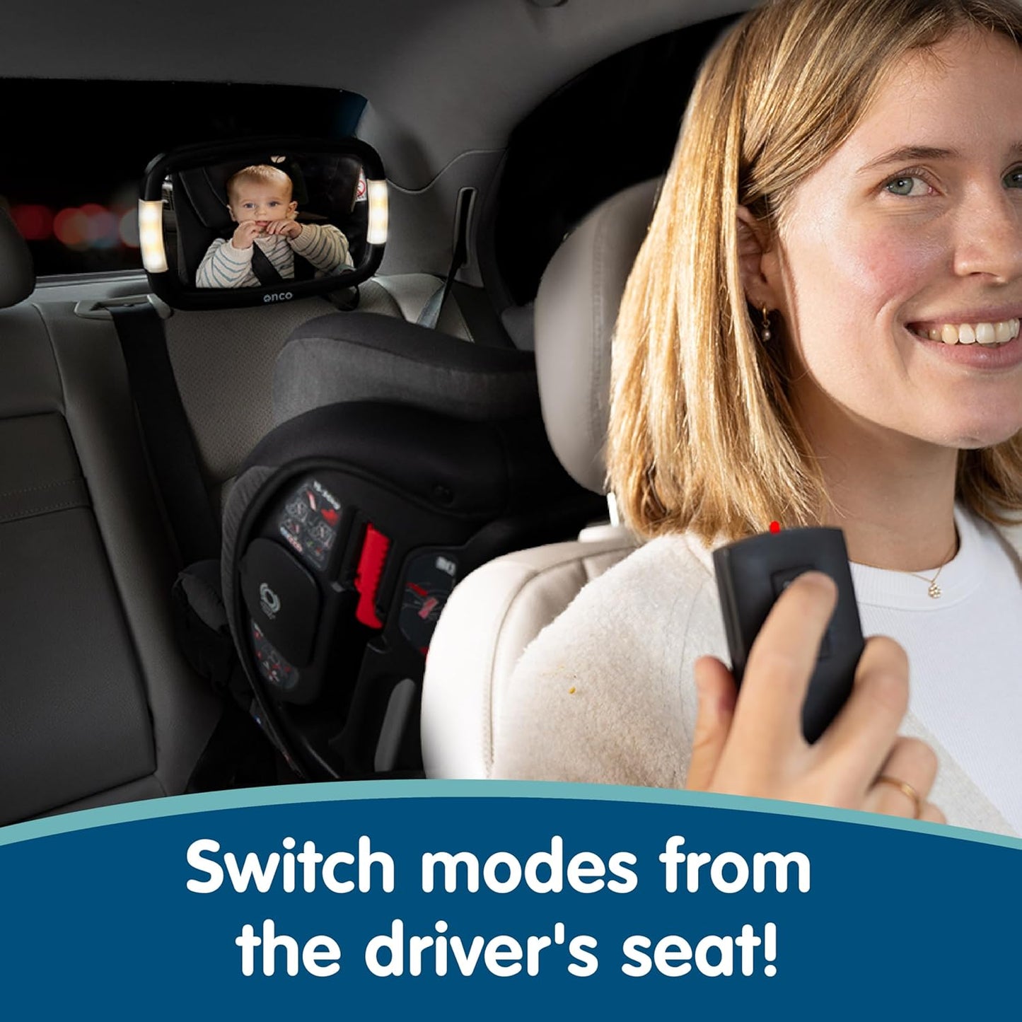 Onco LED Baby Car Mirror with Light - 2 Modes for Day & Night Driving, 100% Shatterproof & Shakeproof Car Mirror for Baby with 360° Rotation