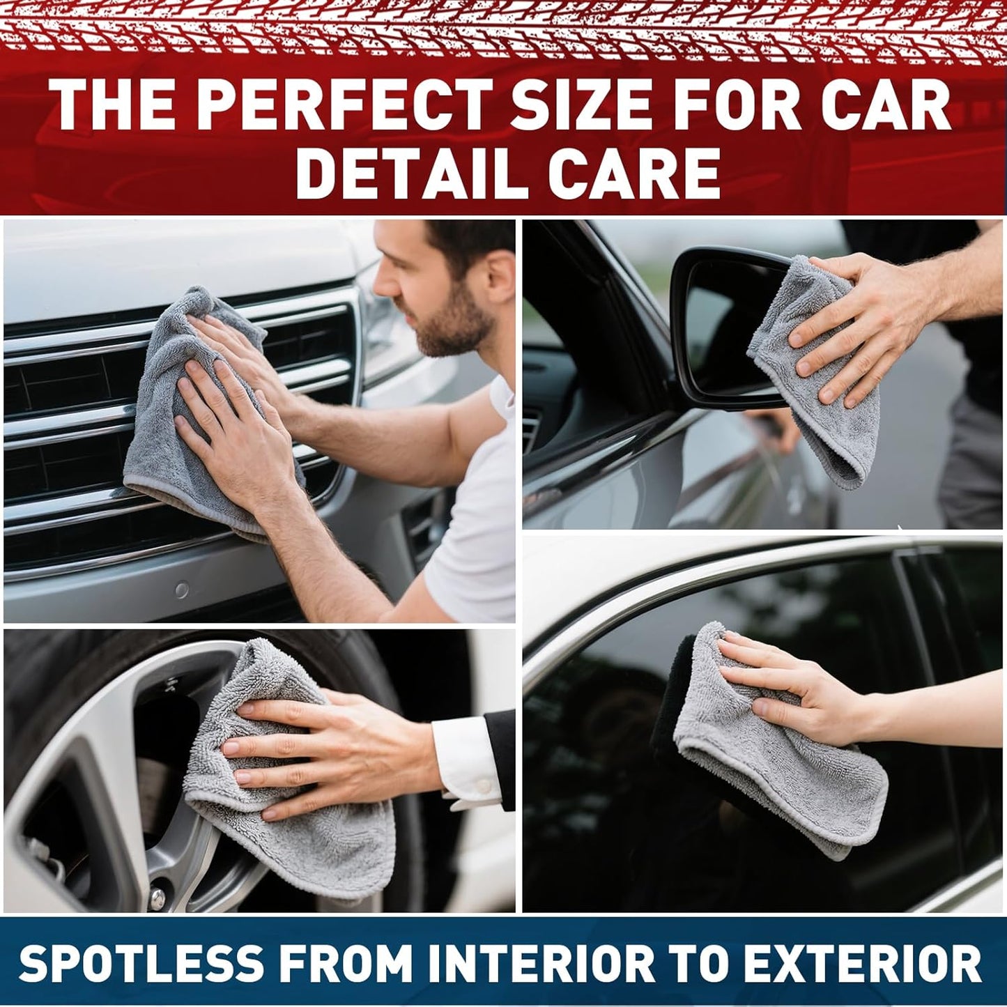 Microfiber Cleaning Cloths Bulk-50 Pack, Gray Microfiber Towels for Cars, Ultra Absorbent Microfiber Towel Weave Grime & Liquid for Streak-Free Mirror Shine - Car Washing Cloth