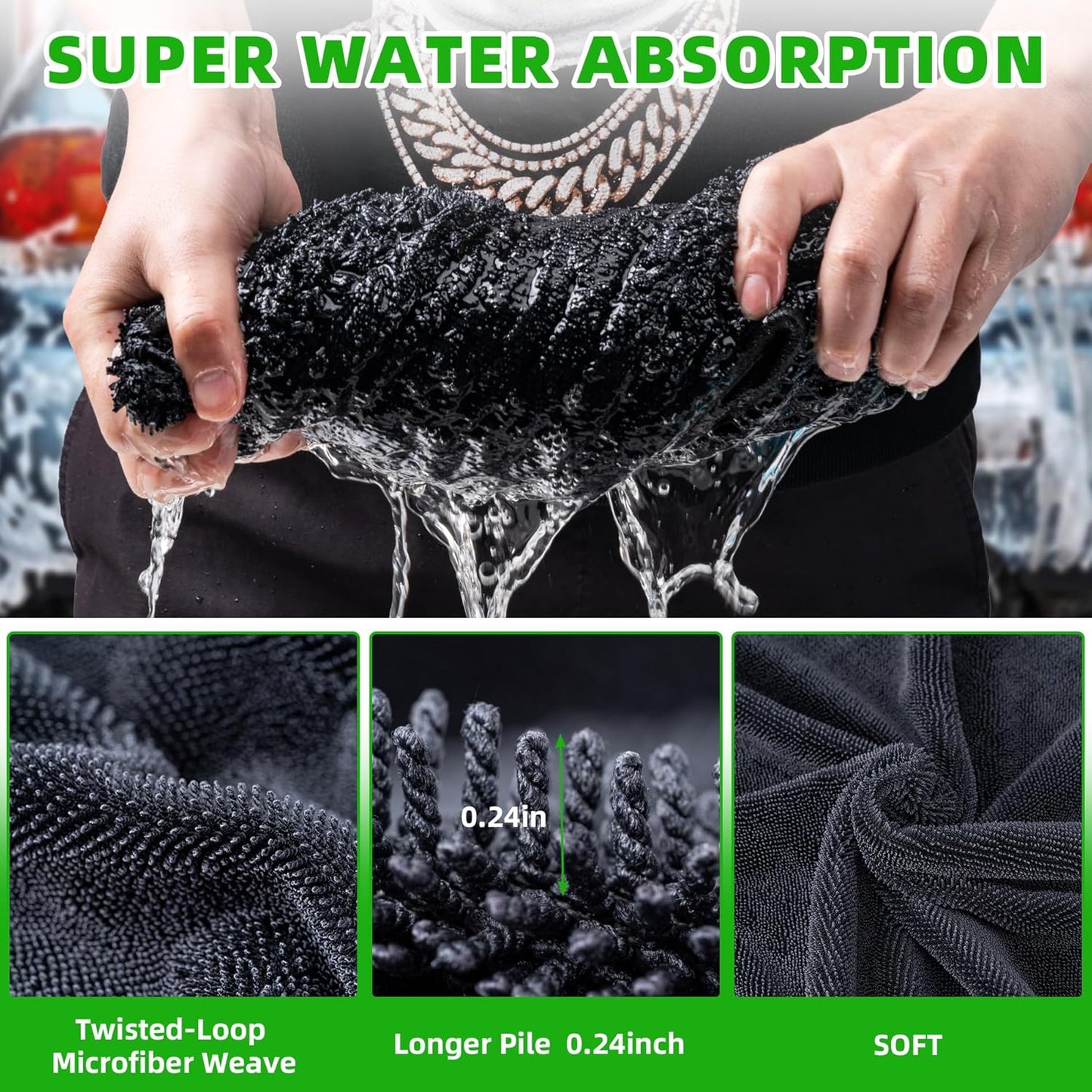 CADONO Large Microfiber Car Drying Towel, Ultra Absorbent Microfiber Cleaning Cloth for Cars, No Streaks, Scratches, or Water Spots (36"x 24")