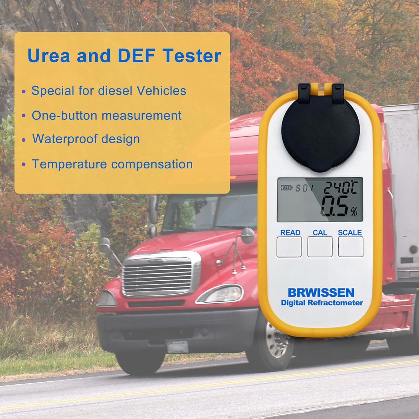 Digital Refractometer 5-in-1 Antifreeze Coolant Diesel Exhaust Fluid DEF Tester - Urea Concentration, Antifreeze & Car Windshield Washer Fluid Freeze Point Detector