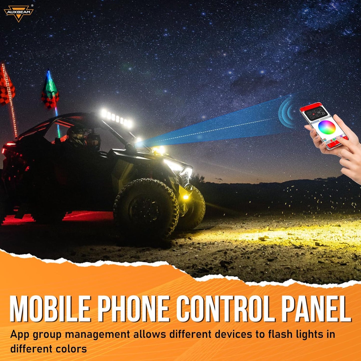 Auxbeam 6 Gang Switch Panel Bluetooth AR-600 RGB Large Button Auxiliary Switch w/Toggle Momentary Pulsed Switch Pod Backlit Off Waterproof 12-24V Panel Pod for UTV Boat Truck RV 2 Years Warranty