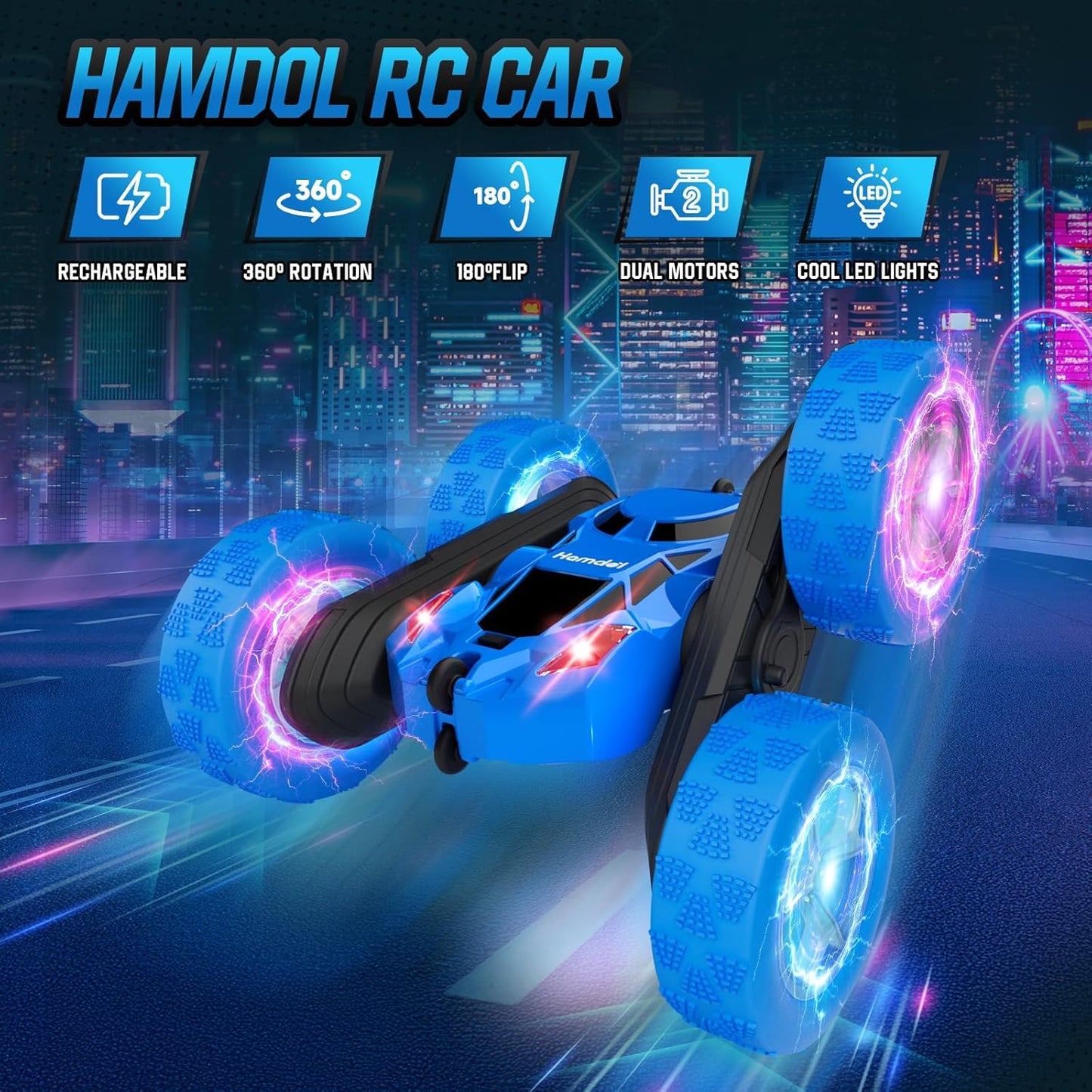 Remote Control Car for Boys 6-12 Year Old Double Sided 360°Rotating 4WD Rechargeable RC Cars Race Stunt Toy Car for Kids Birthday-Blue