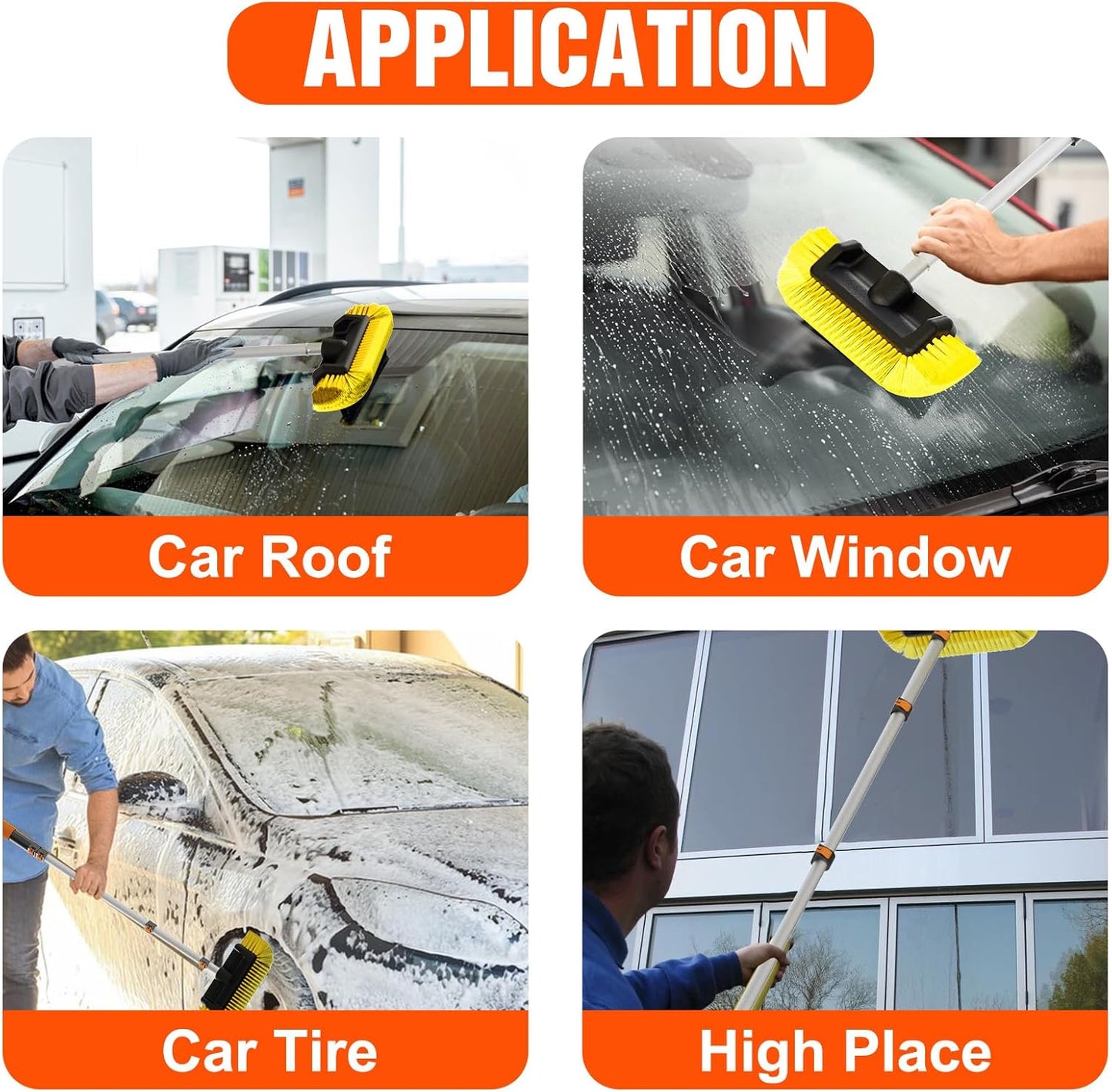 16FT Car Wash Brush with Long Handle, Car Cleaning Brush with 12 Inch Soft Bristle, Solar Panels Cleaner with Telescoping Pole for RV, Truck, Boat, House Siding