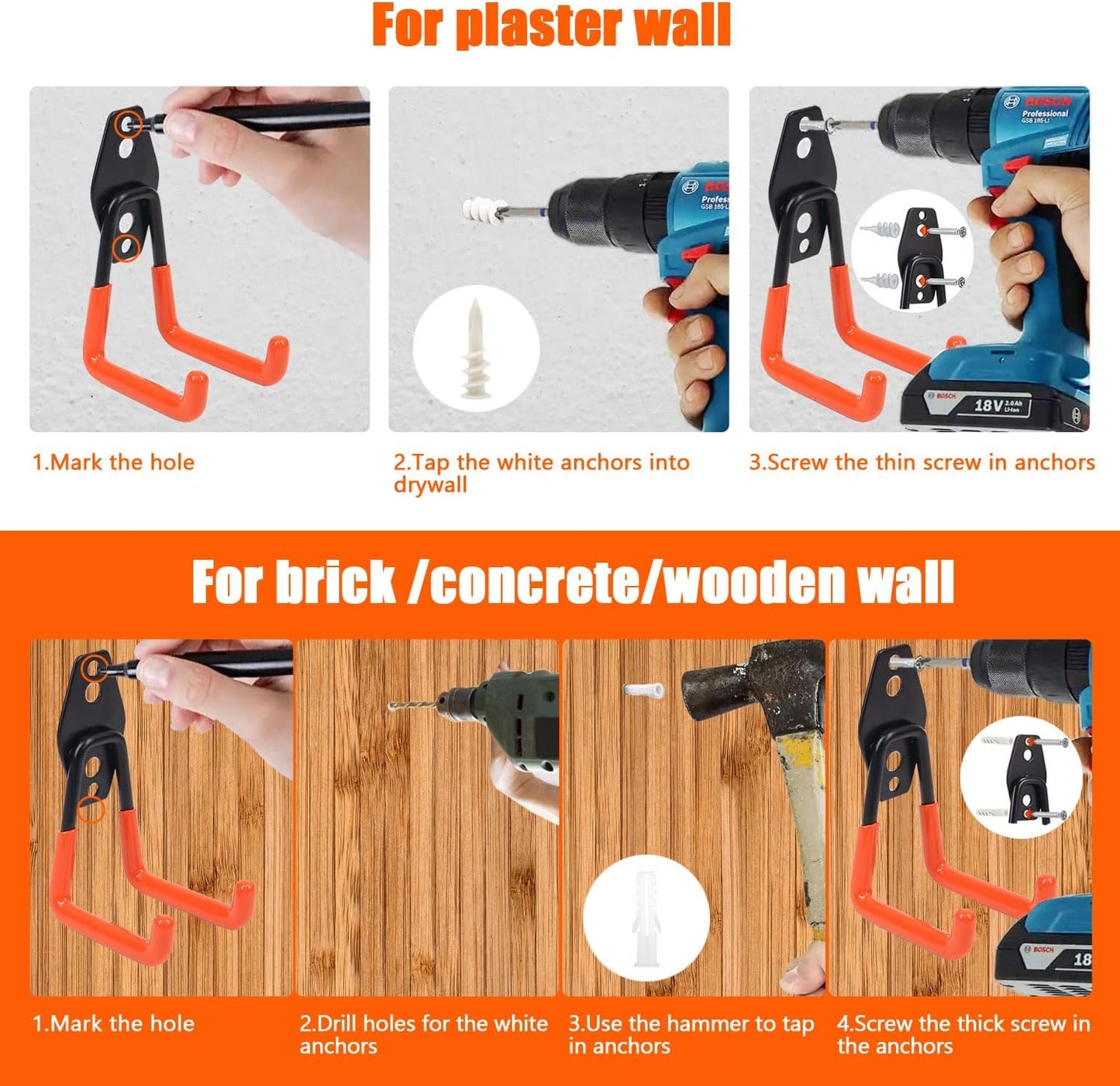 Heavy-Duty Garage Hooks -4 Pack Type small J - Anti-Slip Coated Wall-Mounted Hooks Wall Mount Storage Organizer for Hanging Power and Garden Tools, Ladders, Hose, Bikes, Ropes, Bulk Items, and More