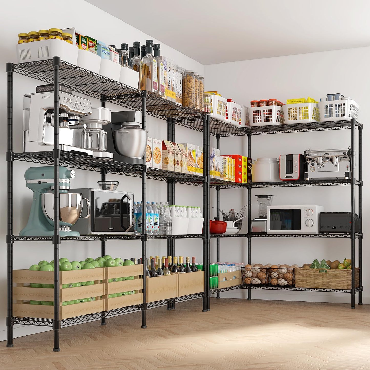 VINGLI 58" W Storage Shelves 1220LBS Heavy Duty Metal Shelving, Upgraded 4 Tier Garage Shelving Unit, Adjustable Wire Shelf for Storage Rack Commercial Pantry Shelf Organizer, 58" W × 13.8" D × 59" H