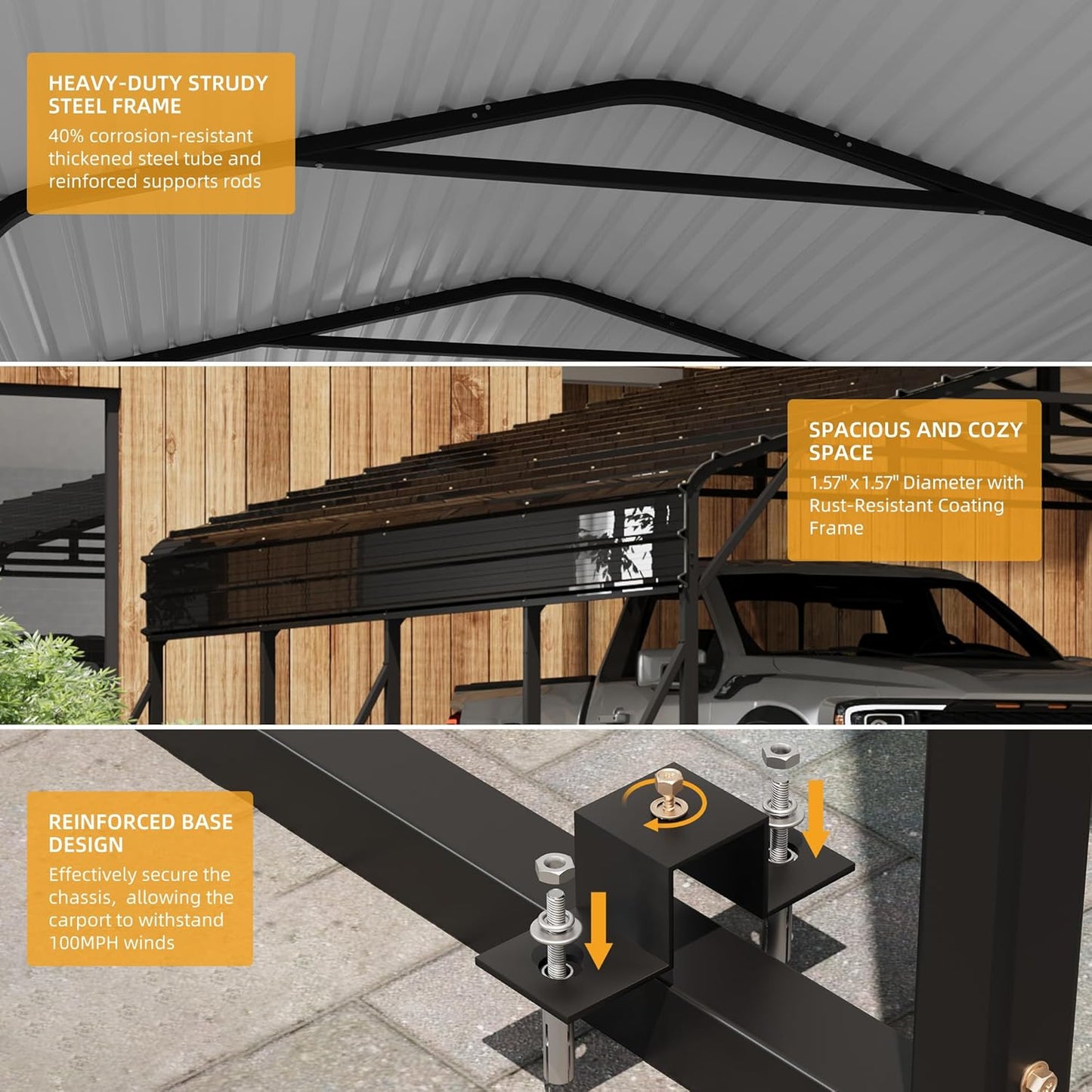 20' x 20' x 8.5' Heavy Duty Metal Carport with Galvanized Steel Roof, Steel Carport Kits Outdoor with Metal Roof, Galvanized Car Shelter for Tractors, Pickup, Boat, Car