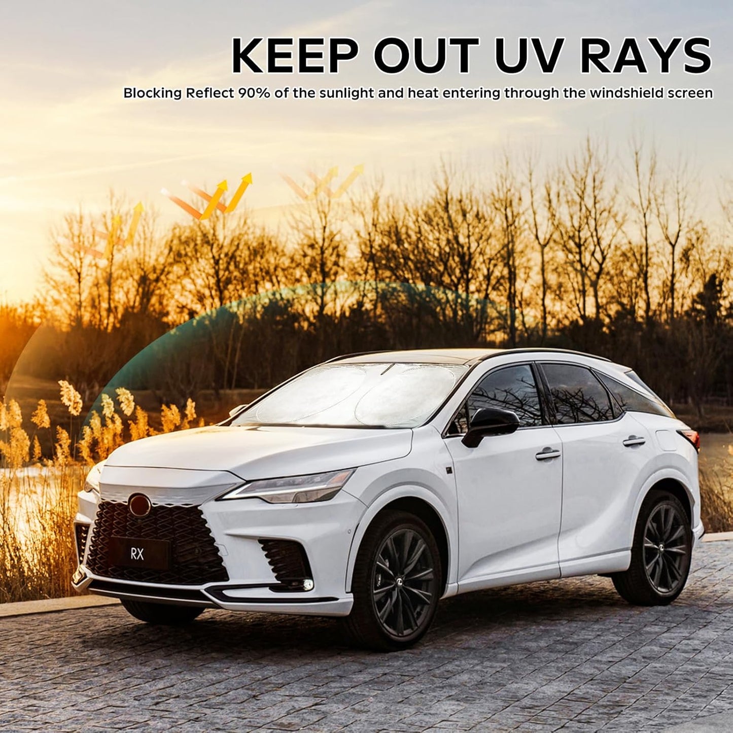 INSAUTO for RX 2025 Windshield Sun Shade Sunshade Custom-fit for Lexus RX SUV 2016-2022 2023 2024 Windshield Cover Front Window 4-Layers Sun Visor Foldable Blocks UV Rays Shield Keep Your Car Cooler