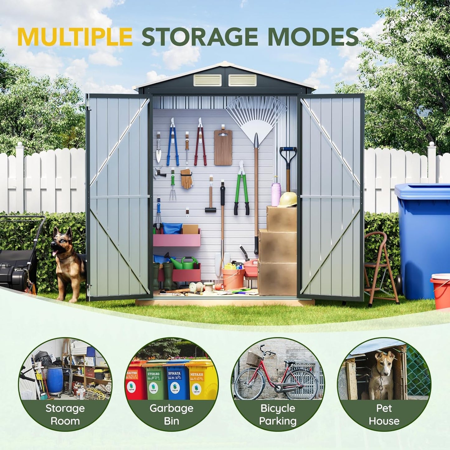 Breezz 5x3FT Vertical Outdoor Steel Storage Shed,Lockable Doors, Compact Metal Tool Shed for Garden, Backyard, Patio, Utility, and Bike Storage,Nightblue