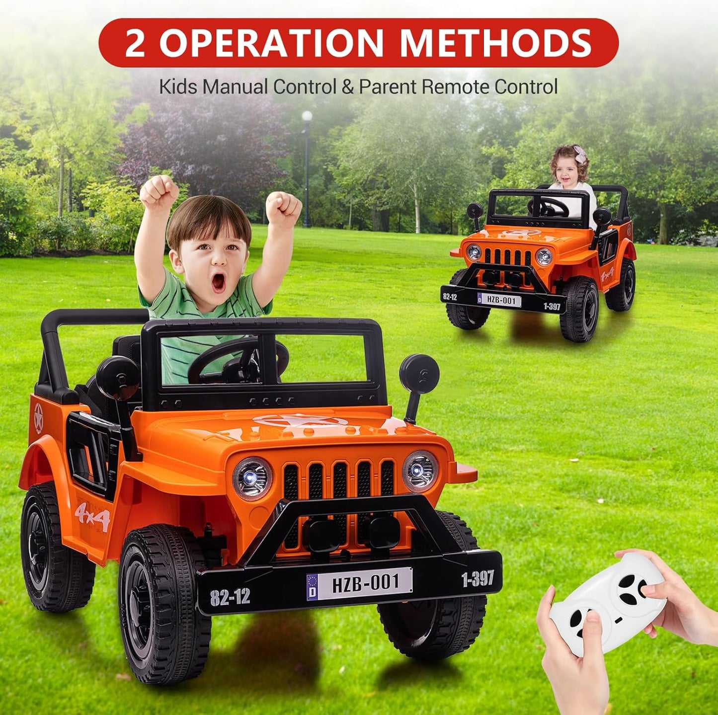 Ride On Car,12V Electric Car for Kids with Remote Control, MP3, LED Headlights, 2 Motors, Double Doors, Safety Belt, Ride On Toys for Boys Girls