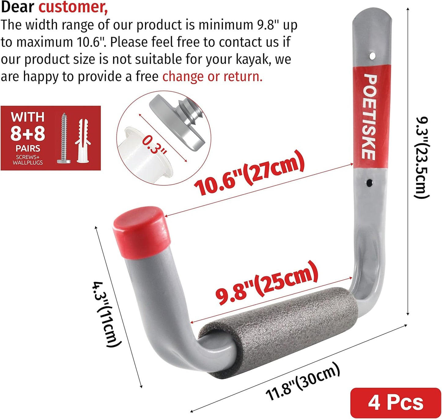 unp POETISKE Utility Hooks Ladder Hooks with 9.8'' Jumbo Arm Garage Storage Organizer Hang Folding Chair Bike Ski Tool Heavy Duty 4PC