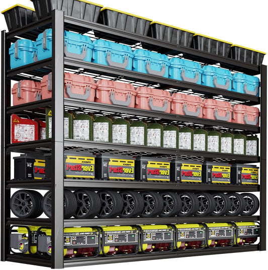 7 Tier Garage Shelving Heavy Duty,65" W Garage Shelves, 65" W x 96" H x 24" D Adjustable Storage Shelving Unit, Commercial Metal Shelves for Warehouse, Basement