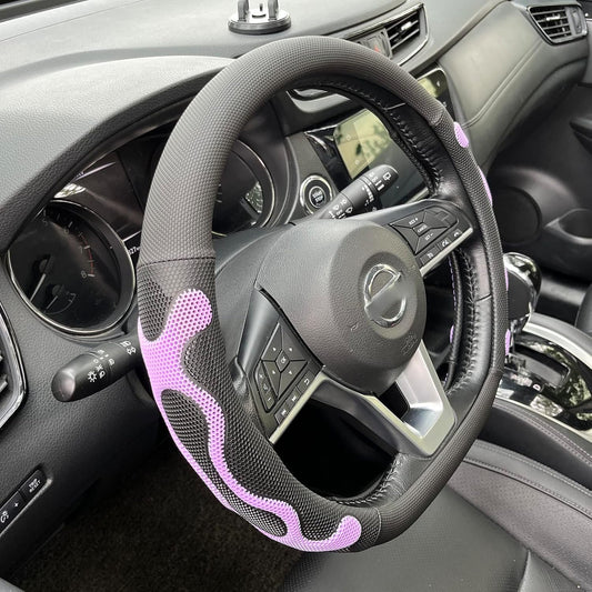 PINCTROT D Shaped Comfy Grip Steering Wheel Cover, Anti-Slip Design, Flat Bottom 14.5-15 Inch(Silicone Purple)