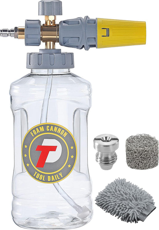 Tool Daily Foam Cannon, Adjustable Foam Blaster, Snow Foam Lance with M22 and 1/4 Inch Quick Connect, Additional Orifice Nozzle 1.1mm, 1.5 Liter