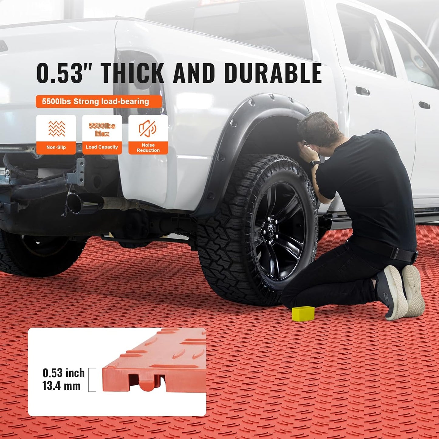 VEVOR Interlocking Floor Covering Tiles, 12 x 12 x 0.53 inch, 25 Pack, Non-Slip Double-Sided Texture, for Garages, Basements, Repair Shops, Red