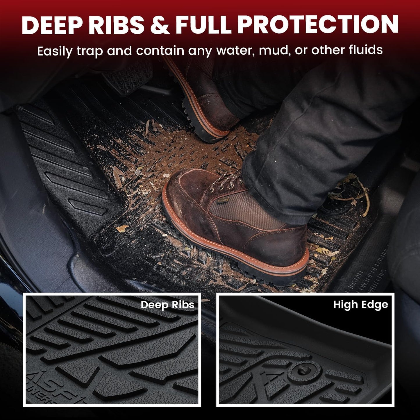 LASFIT Floor Mats 2007-2013 for Chevy Silverado/GMC Sierra 1500, 2008-2014 2500 HD 3500 HD, Gasoline only, Crew Cab, 1st Row Bucket Seat, All Weather TPE Custom Fit Car Floor Liners, 1st and 2nd Row