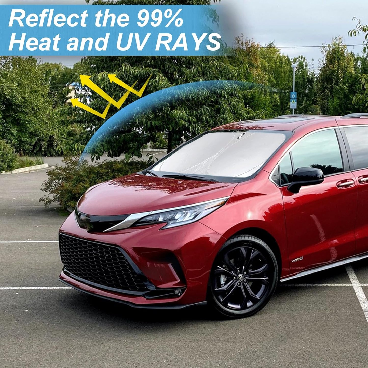 Sunshade for Toyota Sienna 2021-2024 2025 L LE SE XLE Limited Van Minivan Car Accessories Front Window 210T Reflective Shield Cover for Windshield Sun Visor