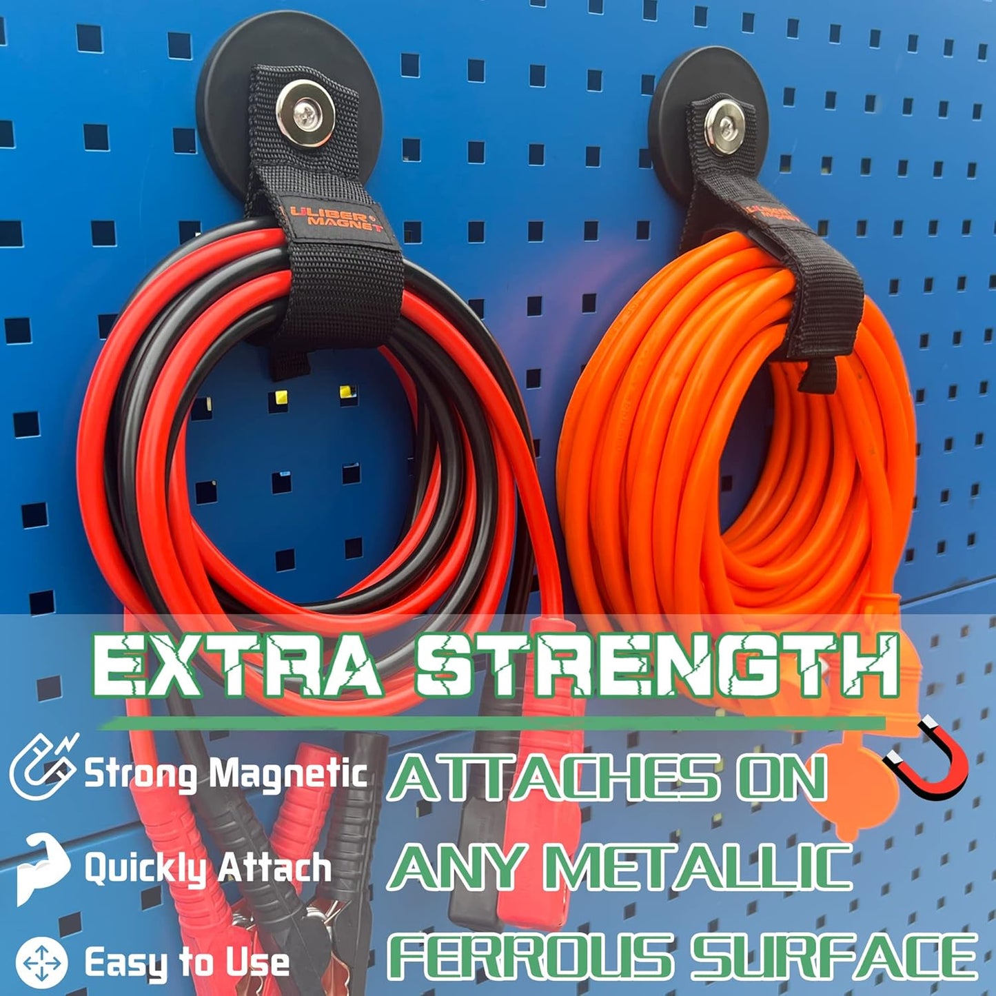 ULIBERMAGNET Strong Magnetic Hooks,Heavy Duty Magnetic Storage Tool Organizer,Extension Cord,Hose, Cable, Rope,Tools,Pick-up,RV and Workshop(2 Pack/3.46INCH)