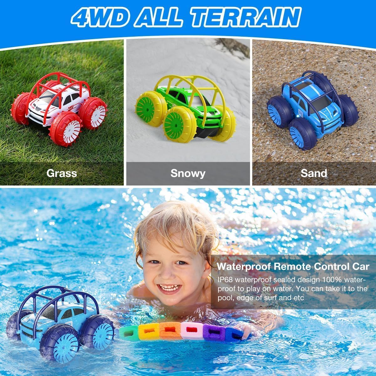 MaxTronic Amphibious Remote Control Car,Rechargeable RC Cars Toy 360° Flips Rotation Stunt Crawler 15KM/H 4WD All Terrain Outdoor Indoor Toy for Kids Boys Girls 3-12