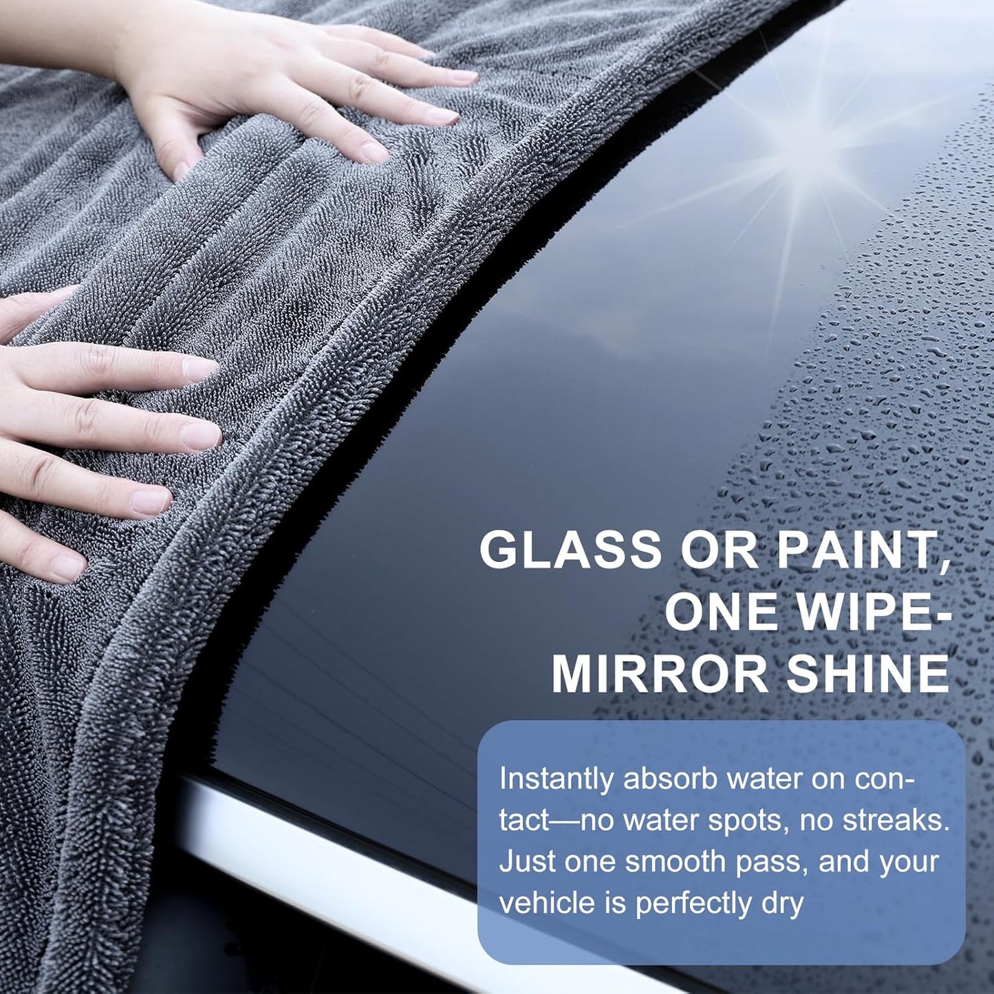 2 Pack XL Car Drying Towel – 1300GSM Ultra Absorbent Microfiber, 24"x36" Large Size, Twisted Loop, Lint-Free & Streak-Free for Auto Detailing, Car, SUV, Truck (Gray-Gray)