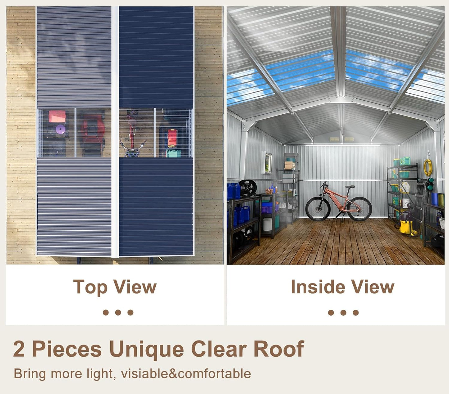 10x12 FT Metal Storage Shed with Floor Frame Extra Large Waterproof Storage House with Clear Roof Windows Air Vent for Garden Yard to Store Bikes,Lawnmower,Dark Grey