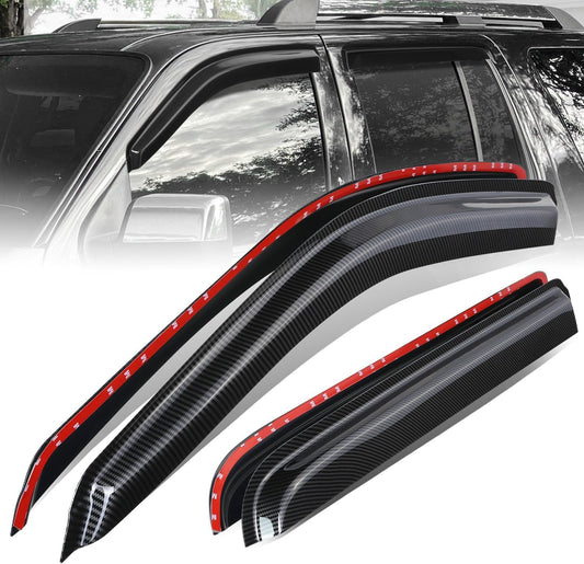 Auto Dynasty Set of 4 Carbon Fiber Pattern Window Visors Compatible with 2002-2010 Ford Explorer Mercury Mountaineer Lincoln Aviator, Tape-On Rain Guards Shield Vent Shade Deflector Glossy Black