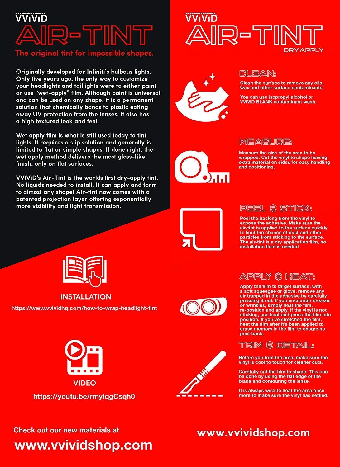 VViViD Air-Tint Headlight/Tail Light Window Tint (12" x 48", Dark Black)