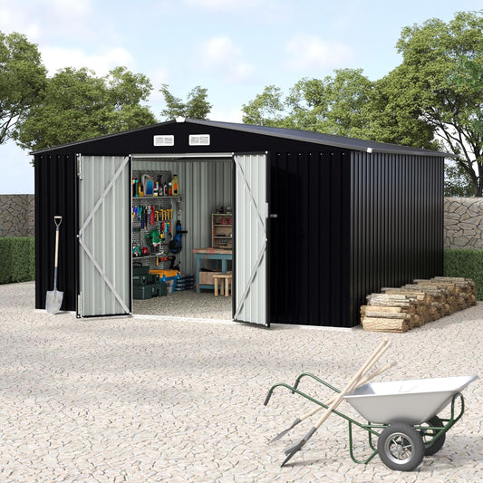 8x10 FT Metal Storage Sheds Outdoor with Floor, Metal ToolShed with Lockable Door, Metals Yard Sheds Metals Garden Shed Kit, MetalUtility Sheds Buildings with Air Vent for Backyard Garden Patio Lawn