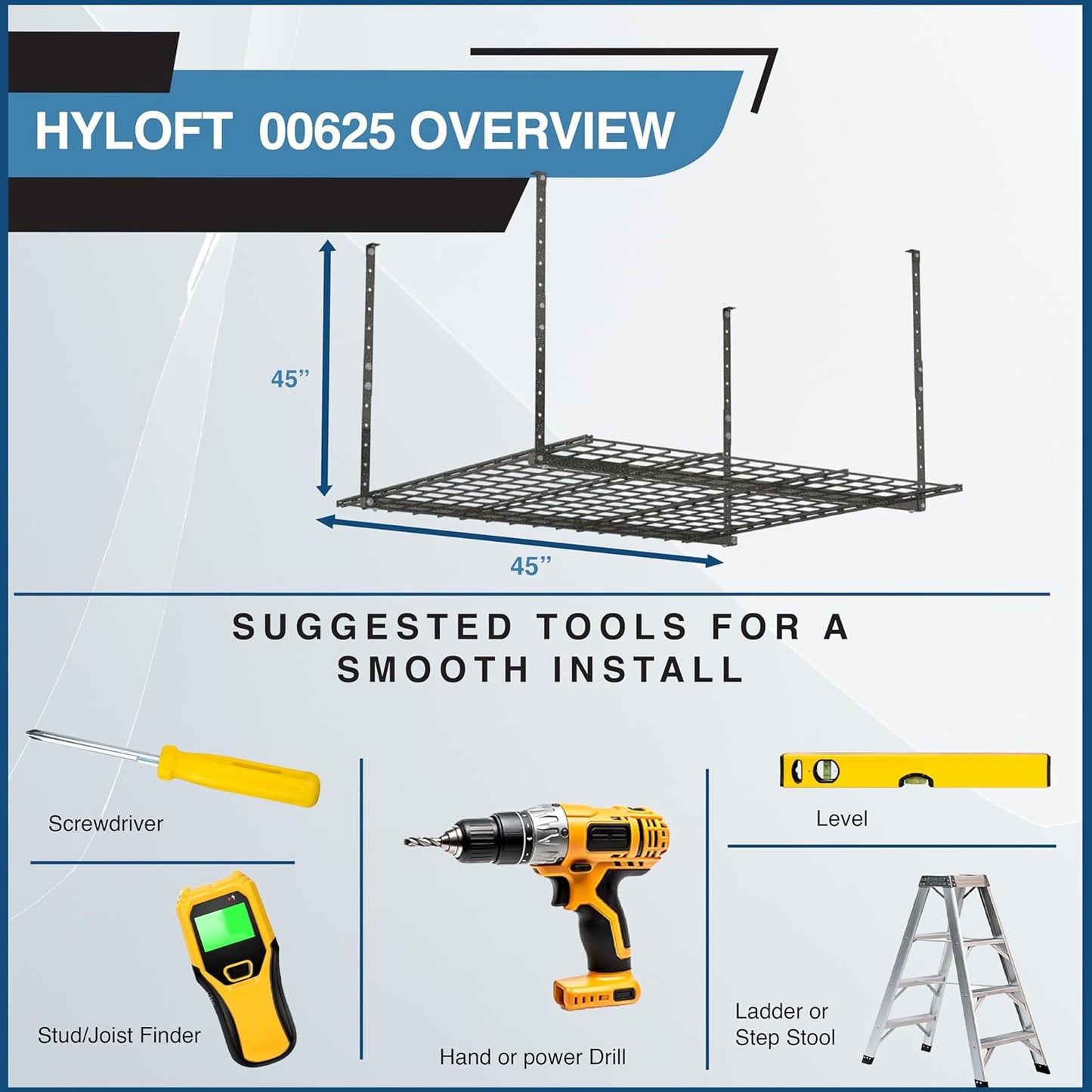00625 45-Inch x 45-Inch Overhead Steel Garage Storage System & Rack,Hammertone