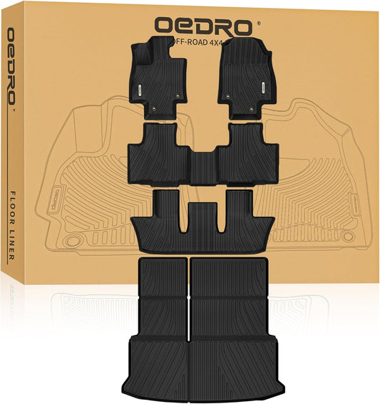 OEDRO Upgraded Floor Mats Fit for Toyota Grand Highlander 2024 2025 w/Subwoofer 7 Seat (Include Hybrid), TPE Interior Seat Back Covers and Cargo Liner Behind 3rd Row (Trunk Mat with Backrest Mat)
