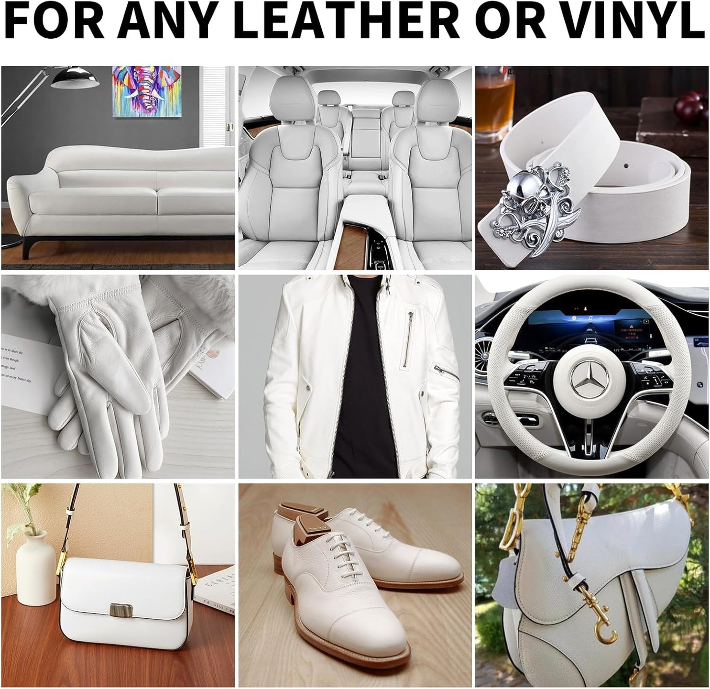 Leather Recoloring Balm,8.5oz Leather Color Restorer,White Leather Repair kit for Furniture and Car Interior,Leather Couch Scratch Repair,Leather Dye Paint for Faded,Cracked and Damaged Leather