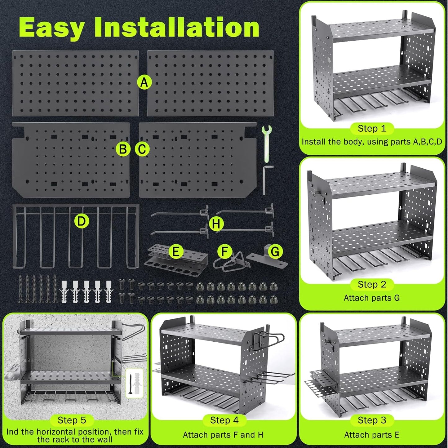 Wall Mount for EGO-Compatible Tools – 3-Layer Adjustable Garage Organizer 200lbs – Heavy Duty Hanger for Leaf Blower, Trimmer, Weed Eater (grey)