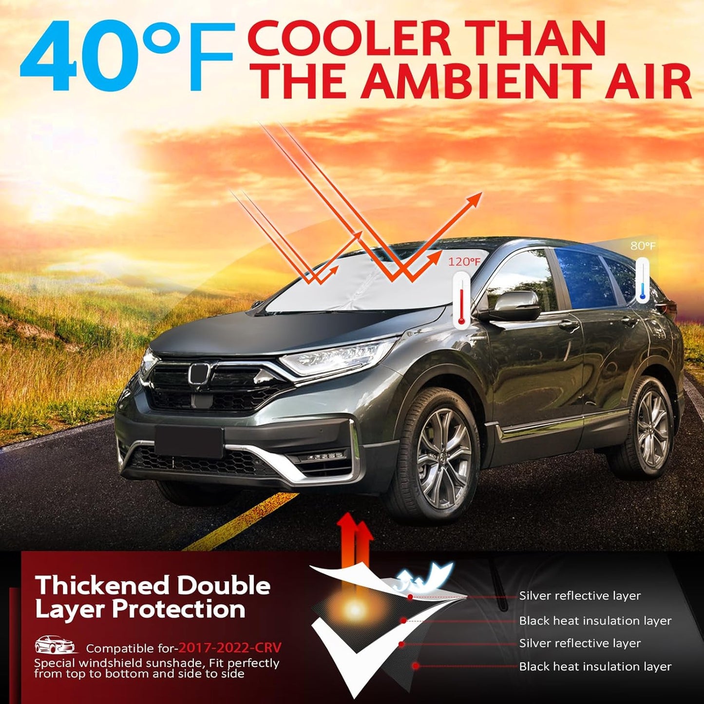 KAYZT Windshield Sun Shade for Honda CRV 2017-2022 CR-V Foldable Sunshade SUV Front Window Custom Fit Accessories