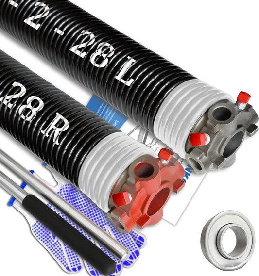 Garage Door Torsion Spring Set, Pair of 2" Electrophoresis Coated Garage Door Spring Replacement with 2 Non-Slip Winding Bars and Bearing, Minimum 16000 Cycles (.218x2x28")
