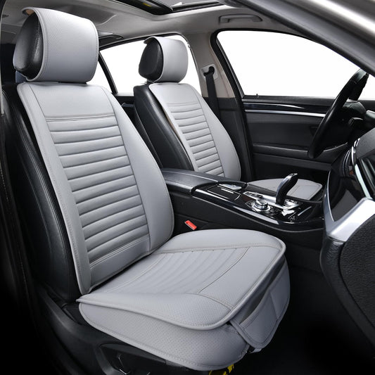 2pc Car Seat Covers, Luxury Car Protectors, Universal Anti-Slip Driver Seat Covers, Edge Wrapping Front Car Seat Covers with PU Leather(Gray)