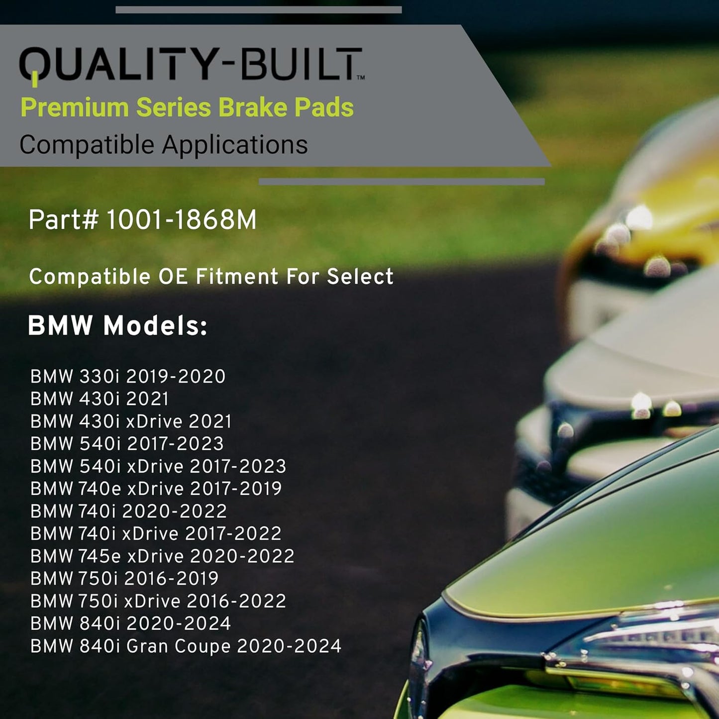 Premium Semi-Metallic Front Brake Pads (1001-1868M) Compatible with 2016-2024 BMW (330i/430i/540i/740i/750i/840i/i4/M240i/M340i/M440i/M550i/M760i/M850i/X3/X4/X5/X6/X7 & More)