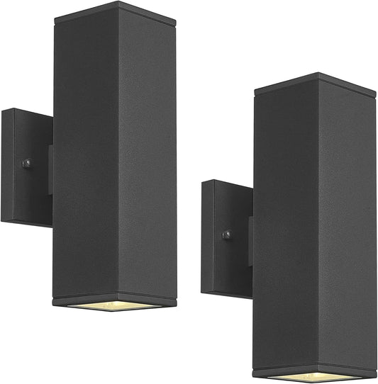 Ken & Ricky Outdoor Wall Lights, Modern Exterior Lighting Fixtures, Aluminum Front Porch Light, Black Outdoor Wall Sconce with Glass Cover, KR3324-W-2PK