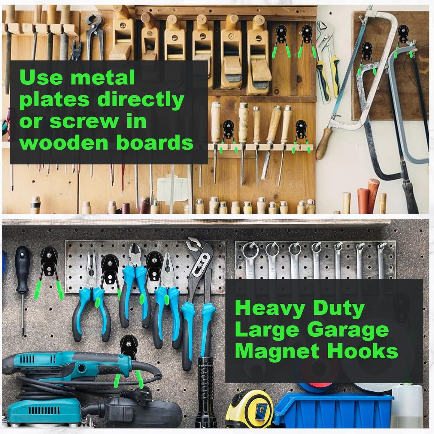 Landhoow Large Magnetic Hooks Heavy Duty Garage Magnet Hooks Strong Storage Utility Magnetic Hangers with Anti Slip Rubber Coating for Indoor and Outdoor Hanging(Green,14 Pcs)