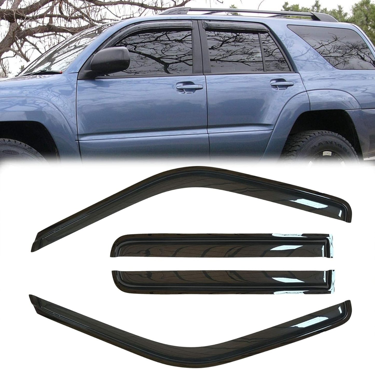 4pcs Original Shatterproof Outside Mount Style Sun Rain Guards Durable Side Window Wind Deflectors Dark Smoke Vent Window Visors Fit for 2003-2009 Toyota 4Runner (N210) 94924