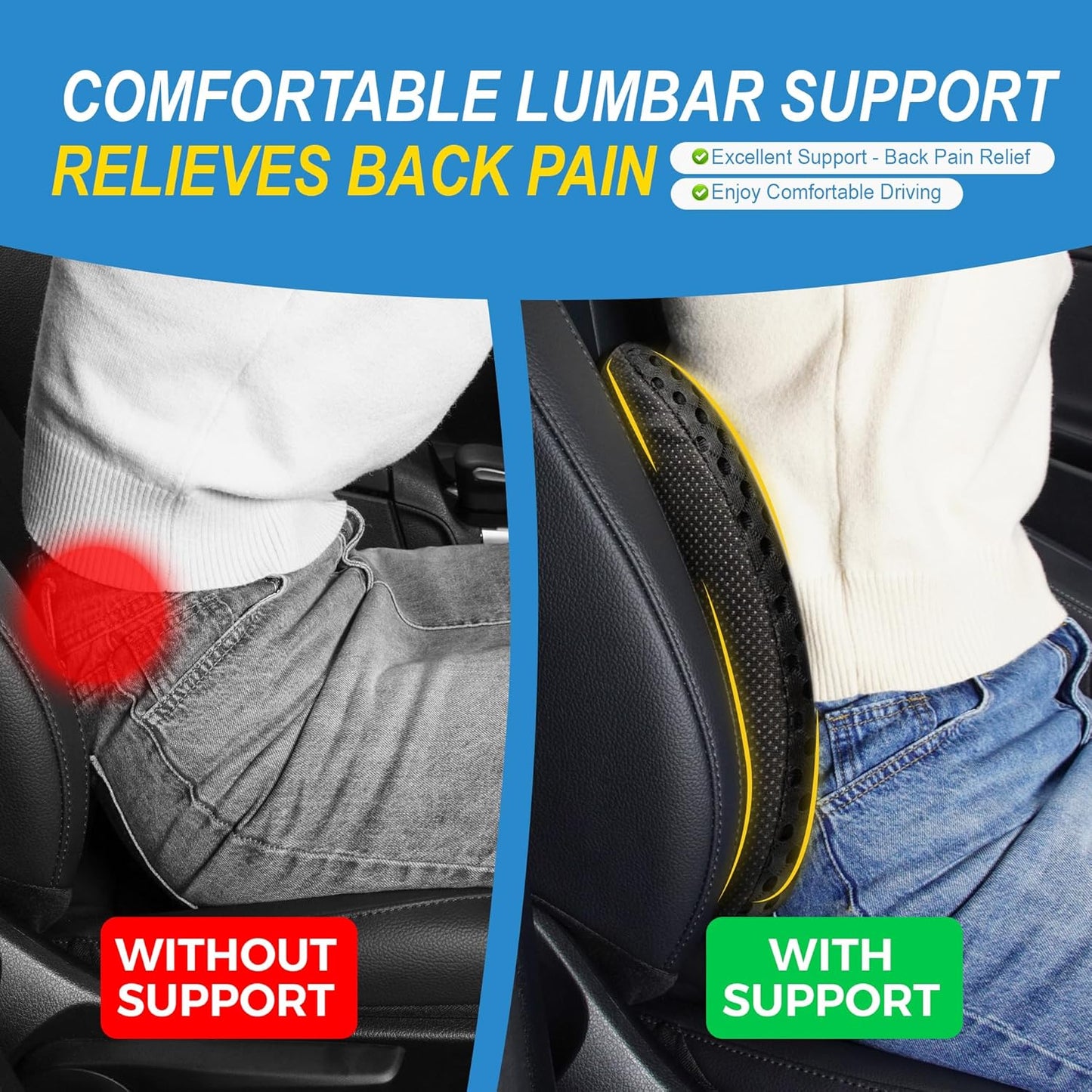 Mesh Memory Foam Lumbar Cushion Offers Comfortable Back Support and Pain Relief for Car-Office Chair, Wheelchair - Mesh Black