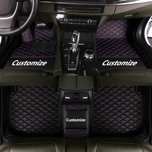 Custom Personalized Floor Mats for Cars，Luxury Full Coverage All Car Floor Mats，Anti-Slip Leather Car Mat Set ，Custom Floor Mats for 99% of Cars, Trucks & SUVs. (Black Purple)