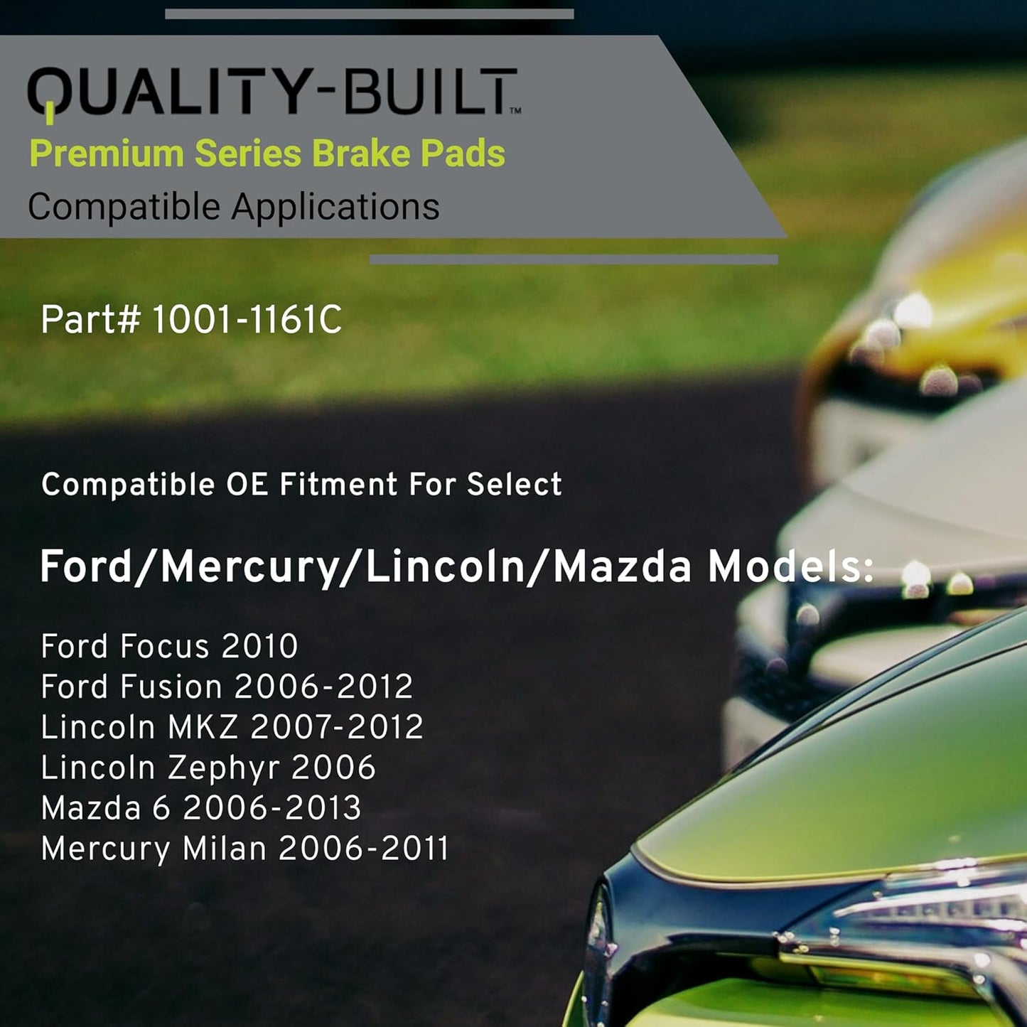 Premium Ceramic Rear Brake Pads (1001-1161C) Compatible with Ford Focus 2010, Fusion 2012-2006, Lincoln MKZ 2012-2007, Zephyr 2006, Mazda 6 2013-2006, Mercury Milan 2011-2006